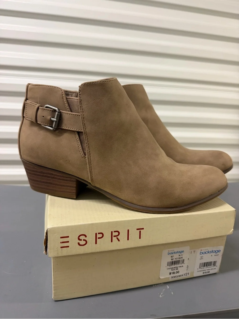Esprit Tan Suede-Look Ankle Boots with Buckle